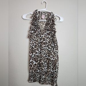 Y2k Cheetah Print Ruffle Sleeveless Sheer Blouse Top Size Medium